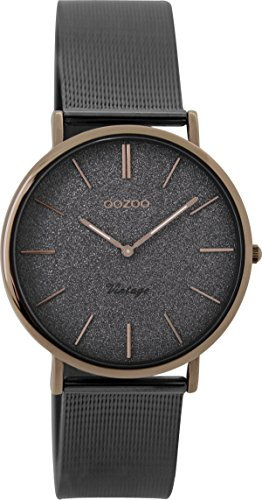 Oozoo Vintage Damenuhr mit Milanaise Metallband 32 MM Rosegoldfarben/Glitzer Grau/Gunmetal C8863