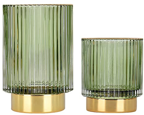 DASITON Makeup Brush Holder Organiser, Crystal Cosmetic Make Up Brush Holder, Glass Makeup Brushes Storage Organiser, Vintage Make Up Cup Pen Pencil Holder Striped Vase (Green S+L)
