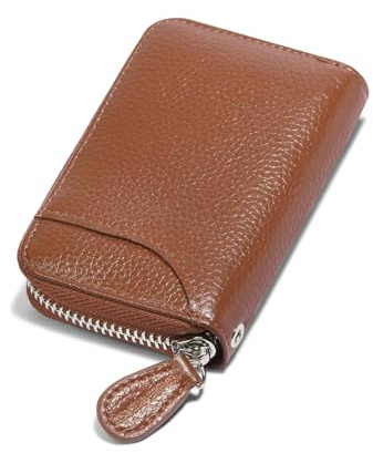 GADIEMKENSD Women Credit Card Holder Small RFID Wallet Zipper for Travel Leather Accordion Wallets Inserts Case Photo Business Cards Organizer Cute Compact Credit Card Slot Cash Slots Tan
