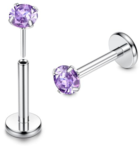 Adramata G23 Titane Tragus Helix 16G Piercing Labret Levre Threadless Piercing Oreille pour Medusa/Tragus/Helix/Conch/Cartilage Boucle d'oreille CZ Titane Percing au Nez pour Femme Homme (2Pcs),5