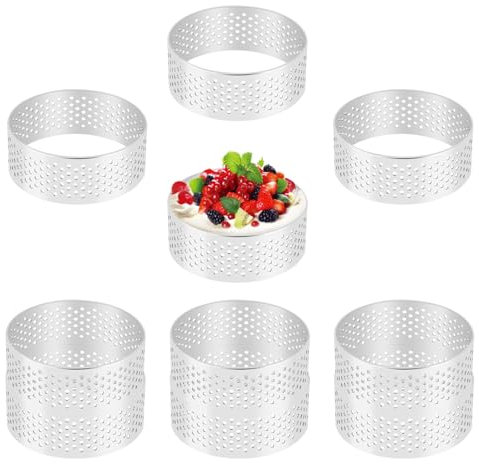 zilitol 10 Pack 5Cm Stainless Steel Tart Ring, Heat- Perforated Cake Mousse Ring, Round Ring