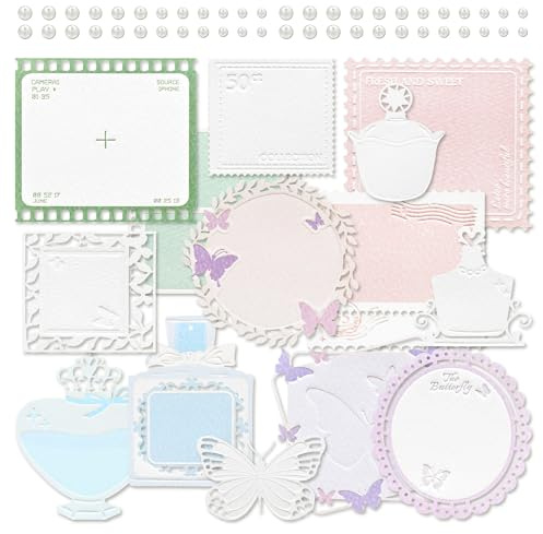 Mayplous Vintage Scrapbook Paper - 2 Pack Window Frame & Butterfly Cutouts for Card Making, Photo Albums | Decorative Film Paper for Journals & DIY Crafts (Shine)
