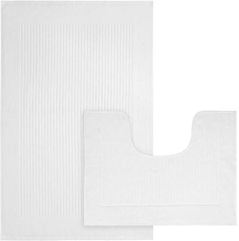 Olivia Rocco Monaco 2 Piece Bath Mat & Pedestal Set, Super Soft Cotton Non Slip Bathroom Set Water Absorbent Bathmats for Bathroom Floor Quick Dry Bath Rug Foot Mat, White