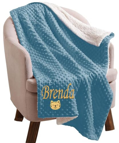 Caixiabeauty Couverture Bebe Personnalisée Prénom,Couverture Enfant Maternelle Sieste,Plaid Enfant Personnalisé avec Noms pour Garçon Fille,Cadeau Naissance Personnalisé(Dark Blue)