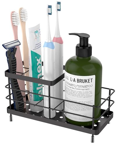 Luxspire Toothbrush Holders for Bathroom, Stainless Steel, 6 Slots, Black | Toothbrush Holders With Drainage, For Bathroom Countertop & Kitchen Sink, Bathroom Accessories