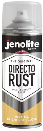 JENOLITE Directorust Metallic Gloss Spray Paint | BRIGHT GOLD | 400ml | Multi-Surface Bright Gold Spray Paint for Metal, Wood, Plastic | All-In-OnePrimer, Undercoat and Topcoat | Interior & Exterior