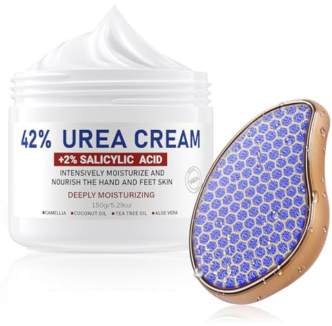 OUKEYA 150g Crema Piedi 42% Urea + 2% SA con Raspa per piedi, Trattamento Intensivo Riparatore per Piedi, Talloni e Mani Secchi e Screpolati, Esfoliante e Idratante Profondo