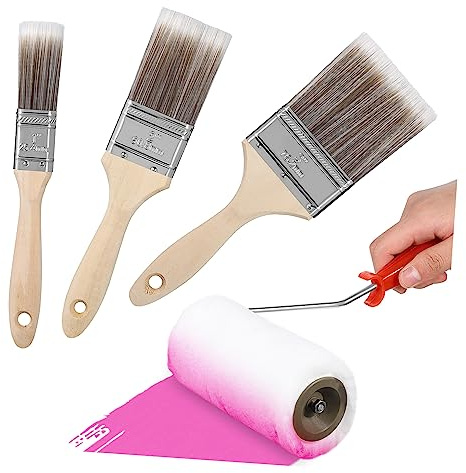 Vaguelly 1set Paint Roller and Brush Kit for Wall Painting Wooden Handle Brushes Paint Roller for Varnishes Epoxy Resin and Home Decor