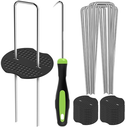 ZENO Weed Membrane Pegs | Artificial Grass Pegs | Heavy Duty Ground Pegs for Garden Membrane, Weed Control, Artificial Grass | Includes FREE Metal Picker, 50 Plastic Buffers, 50 Metal Peg