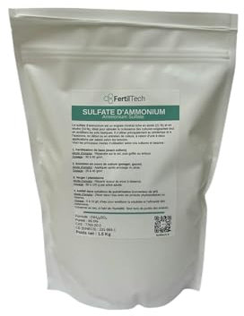 Sulfate d’Ammonium FertilTech 1.5 kg | Engrais azoté 21 % N + 24 % Soufre pour potager, gazon, arbres fruitiers, haies, sols alcalins, jardin, maraîchage, correction du pH, agriculture