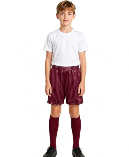COSHAL® Boys Football short's Sportswear Kids Athletic Shorts Junior Boys Running Gym Sports Fitness short's Shadow Stripe PE Shorts Uniform Lightweight Breathable Children Short PE 9-10 Yrs Maroon