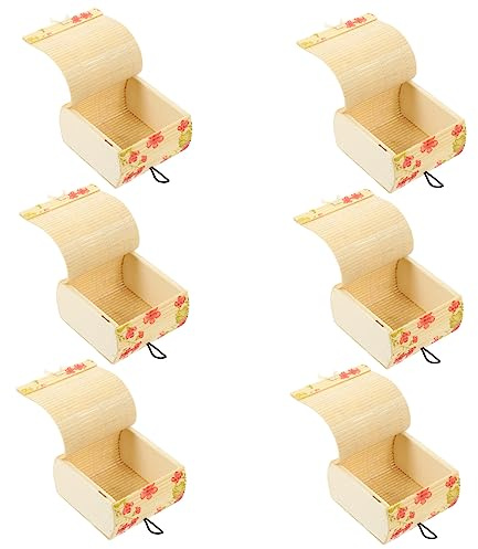 SMASOLO 6 Piezas Caja Pequeña de Bambú con Tapa Cofre Joyero Resistente para Guardar Anillos Pendientes y Recuerdos Caja Decorativa Artesanal para Regalo y Almacenamiento Organizado