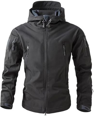 Duohropke Chaqueta softshell impermeable para hombre, chaqueta de trabajo, chaqueta de trabajo, chaqueta de invierno, cortavientos con capucha, para exterior, cálido, resistente al viento, impermeable