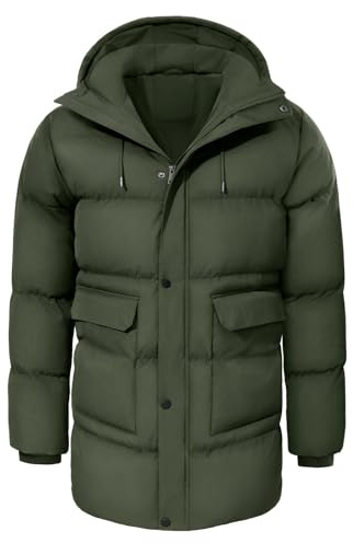 heekpek Chaqueta Hombre Invierno Largo Abrigo Chaqueta Acolchada de algodón Repelente al agua Cazadora Para Hombre Termica Parka de Esqui Snowboard, Verde, XXL
