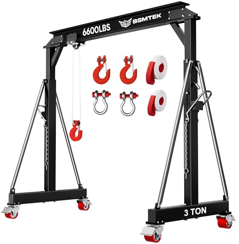 BSMTEK 2 Ton Gantry Crane, 4000LBS Crane Adjustable Height (8.53-12.47 FT) & Width (6.56 FT), Steel I-Beam Construction, Portable Shop Hoist for Factories, Warehouses, Black-2026 Upgraded