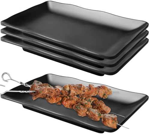 4 stycken serveringsplattor rektangulära, 20,6 x 13 cm svart matt desserttallrik, förrättstallrik, tårttallrik, servis svart matt för dessert mellanmål, frukt sidorätter, sushi tallrik