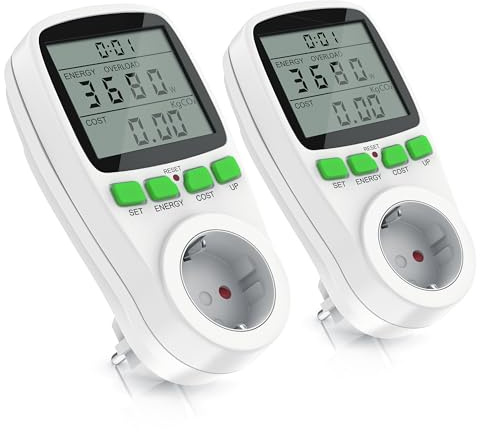 Arendo - 2x Energiekostenmessgerät - Stromverbrauchszähler, Energiekosten Anzeige - Stromzähler - 3680W - Energiemessgerät mit integriertem Berührungsschutz