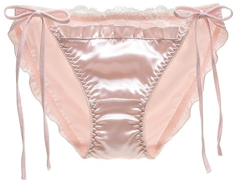 EasyTalk Ladies' Satin Side-Tie Knickers with Lace Trim, Soft Milk Silk Panties for Teens, Elegant Lingerie Collection in Teal and Rose Gold, Cute Womens Underwear,XL,20716E-P