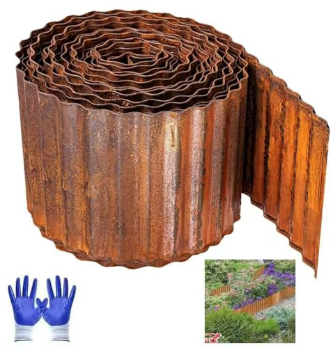 Bordo per prato in acciaio corten, 12 m, bordatura per aiuole in metallo, altezza 15 cm, facile da montare, robusto design Stay-in-Place per prato in metallo, per aiuole, prati e sentieri inclusi