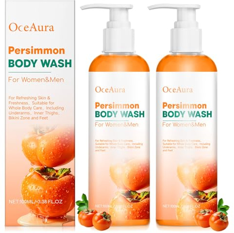 2 Persimmon Body Wash,Gel de Ducha de Caqui,Jabón Corporal de Caqui y Té Verde,Gel de Baño de Limpieza Profunda Hidratante Natural Eliminador de Olores