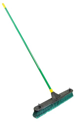 Quickie Bulldozer 24-Inch Multi-Surface Push Broom, 60 Wood Handle, Green, for Outdoor/Indoor Sweeping/Cleaning