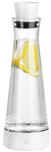Emsa 515475 Flow Slim Friends Glaskaraffe | mit Kühlelement | 1 Liter | Automatische Verschlussklappe | bis zu 4 Stunden kalt | Weiß
