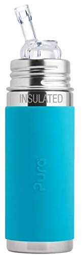 Pura thermos fles met rietje 260 ml + aqua sleeve