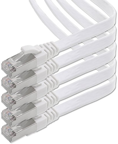 1aTTack.de 1m - blanc - 5 pièces Câble ruban LAN Ethernet Gigabit CAT.7 (RJ45) câble réseau câble brut (10Gbit/s) câble d'installation plat mince compatible avec Cat.5 - Cat.5e - Cat.6