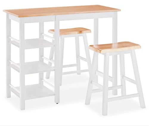 vidaXL Set Muebles Bar 3 Piezas Blanco Mobiliario Mesa Silla Alta Salón Cocina