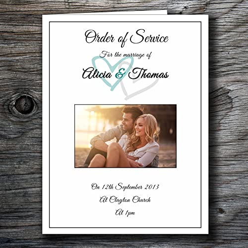 Pack of 10 Personalised Handmade Order of Service Booklets- 4,8 or 12 Pages- Printed with Your own Photo! (8 Pages)