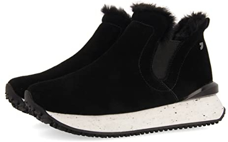 Sneakers Negras Tipo botín con Detalle de Pelo para Mujer JONDAL