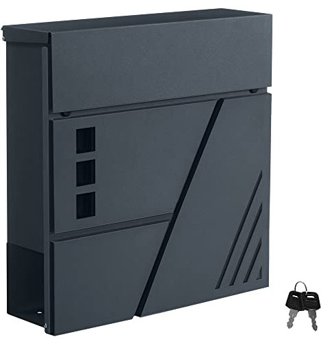 SONGMICS GMB053G02 Wall-Mounted Letter Box with Viewing Window for Front Door with Lock and Keys Anthracite