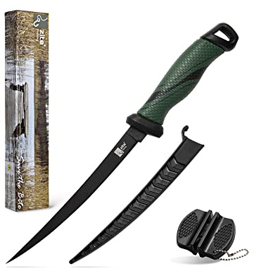 Zite Fishing Fillet Knife Set med knivslipare - Skarpt och belagt blad som är korrosionsbeständigt - Fiskekniv med halkskyddshandtag - 20 cm bladlängd