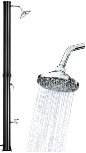 tectake® Solardusche 20l, Gartendusche mit Duschkopf groß und Wasserhahn für Füße, solar Shower Aussendusche, Gartenbrause, Outdoor Dusche, warmes Wasser, für Garten, Camping oder Pool - schwarz