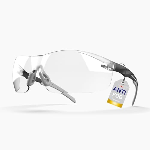 IMPACTABLE Classic Safety Glasses ANSI Z87.1 – Anti-Fog, UV, Impact & Scratch Resistant – Clear Wraparound for Work, Pickleball, Racquetball – No-Slip Nose Grip, Black
