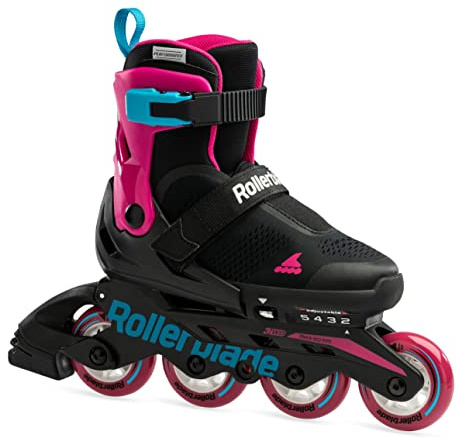 Rollerblade Microblade Free 3WD Kid's Size Adjustable Inline Skate, Black and Pink, High Performance Inline Skates