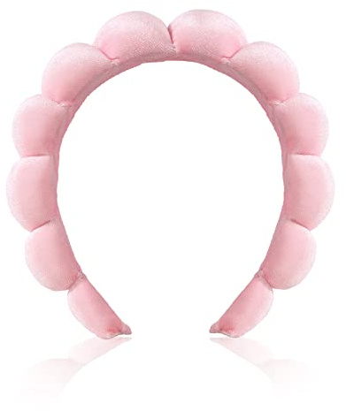 Ycfish Puffy Makeup Headband Spa Headbands for Women Sponge & Terry Towel Cloth Fabric Cute Skincare Headband for Face Washing, Makeup Removal, Shower, Facial Mask (Pink)