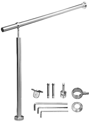 Ikodm Edelstahl Eingangsgeländer Treppengeländer, Geländer Handlauf Winkel Einstellbar inkl. Zubehör, Innen&Außen Wandhandlauf für Treppen Garten, 120cm