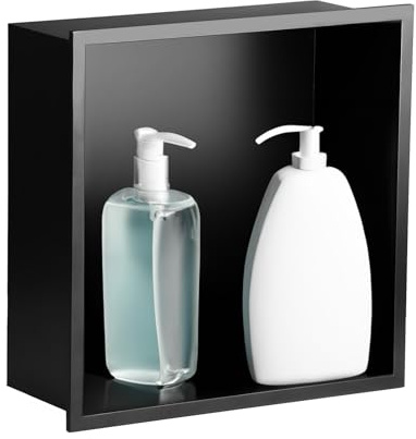 SaniteModar Shower Niche, Stainless Steel Shower Niche No Tile Needed, Recessed for Bathroom Storage (Matte Black, 12x12)