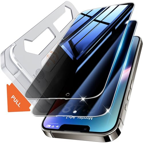 Tentoki Protector Pantalla Privacidad para iPhone 13/13Pro/14/16e, Alineación Automática para Una Instalación Rápida, [2 Piezas] Compatible con ID de cara, antiespia [Protección de 25 grados]