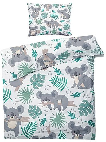 MOBEITI Koala Bettwäsche 155x220, Tropische Blätter Koalabär Wendebettwäsche, Weiche Kuschelige Mikrofaser Bettbezug Set 2teilig, 1 Kissenbezug 80x80, mit Reißverschluss
