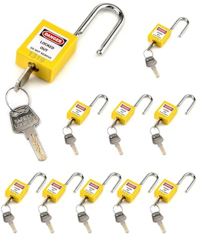 QWORK Lockout Tagout Locks, Safety Padlock, 10 Yellow Padlocks with 20 Keys, Keyed Different, for Lock Out Tag Out Stations and Devices