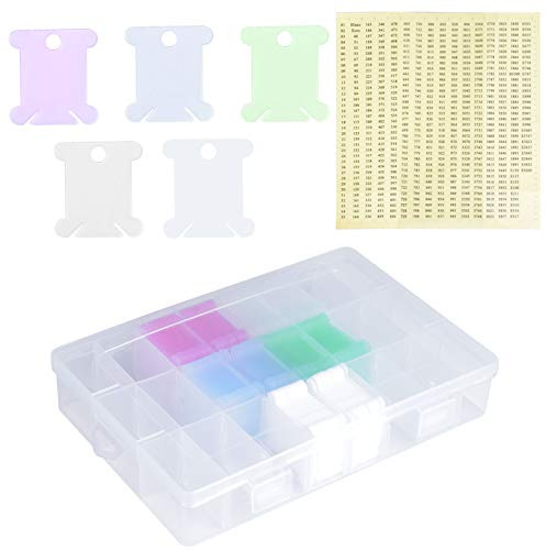 volumoon Set di 150 Organizer per Fili da Ricamo, Bobine a Punto Croce, Scatola Porta Filo per Ricamo con 24 Griglie, con Scatola Portaoggetti e Numeri di Adesivi, per Artigianato Cucito Bricolage