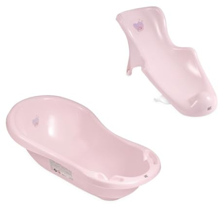 Hylat Baby Bañera para bebés con tapón y asiento de baño - Certificado TÜV Rheinland - antideslizante y cómoda para los primeros meses de vida - Colección Lite - Color: Rosa, Diseño: Hug Me