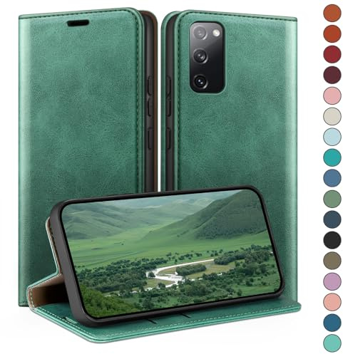 HUOUH for Samsung Galaxy S20 FE Wallet case with RFID Blocking PU Leather,Credit Card Holder,Flip Folio Book Phone cases Shockproof Cover Women Men for Samsung S20 FE case Sea Green