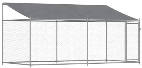 vidaXL Hundgård med tak och dörr grå 4x2x2 cm galvaniserat stål