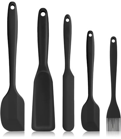GOTFUN Juego de 5 espátulas de silicona, espátula de silicona, color negro, espátula de silicona, rasqueta de cocina, resistente al calor, sin BPA, para cocina