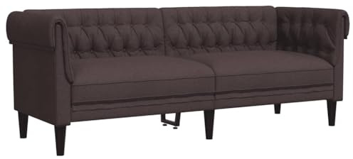 vidaXL Sofá Chesterfield de 3 Plazas, Asiento con Respaldo Reposabrazos, Sillón Tapizado de Televisión, Mueble para Salón, Tela Marrón Oscuro
