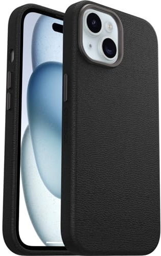 OtterBox Symmetry Series Cactus Leather MagSafe Hülle für iPhone 15, stoßfest, sturzsicher, dünne Schutzhülle, 3X mehr Stürze als nach Militärstandard, Schwarz