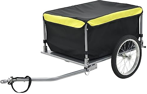 AUVYI Remorque de vélo polyvalente - Construction de meubles moderne - Pour le transport de marchandises lourdes - Design pratique - Robuste et durable - Noir et jaune - 136 x 72 x 58 cm